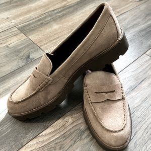 Leather chunky sole taupe loafers